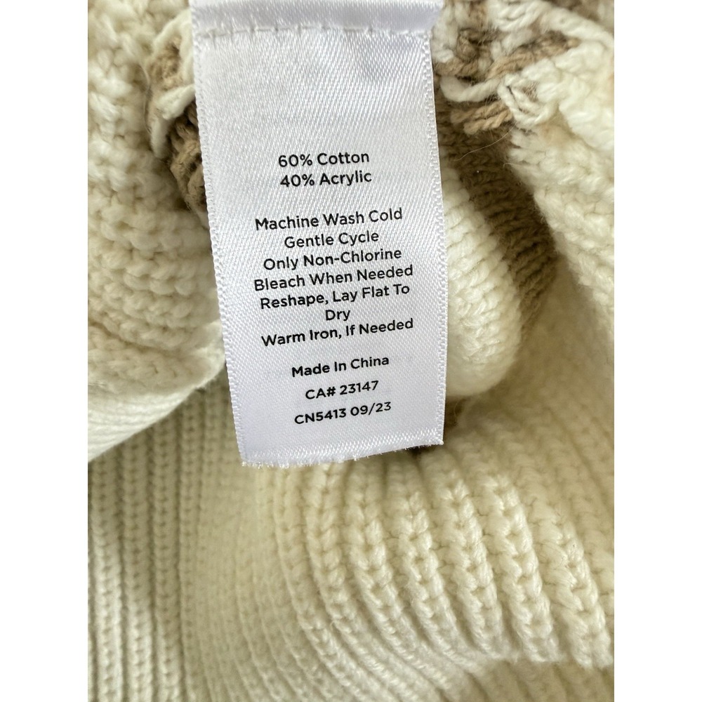 Talbots Striped Cable Knit Collared Cardigan Cream Tan Button Sweater M - Picture 8 of 9